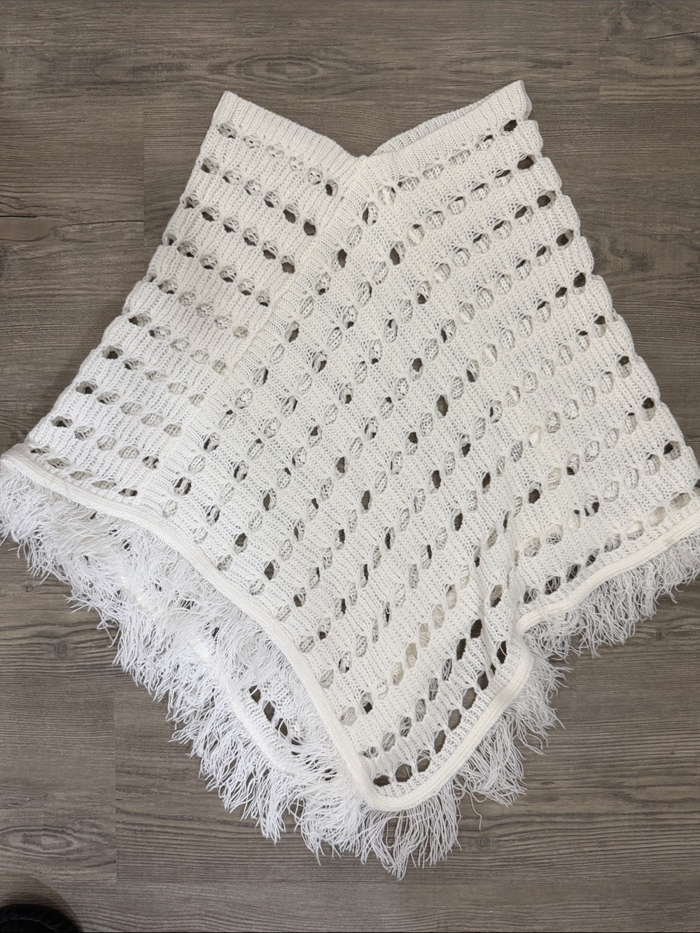 White Crochet Fringe Poncho